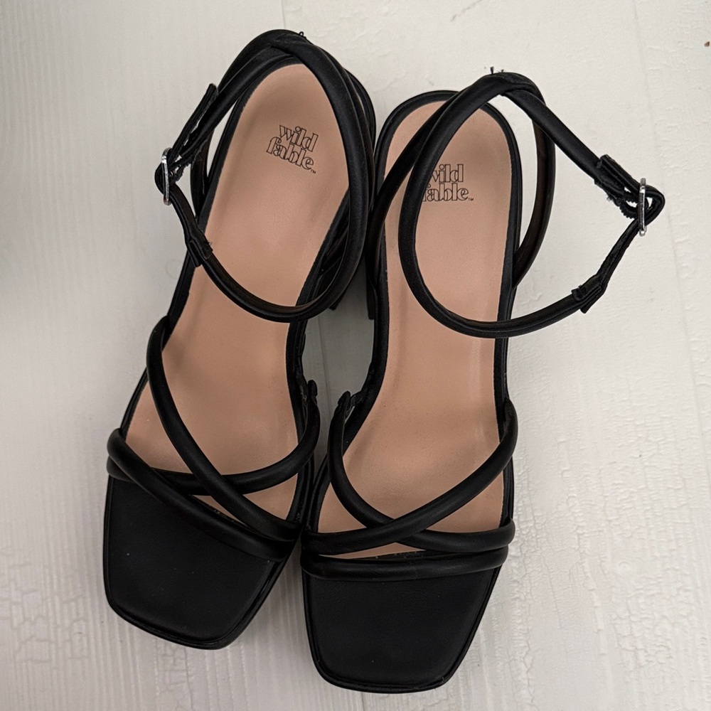 Wild Fable Black Strappy Square-Toe Sandals
